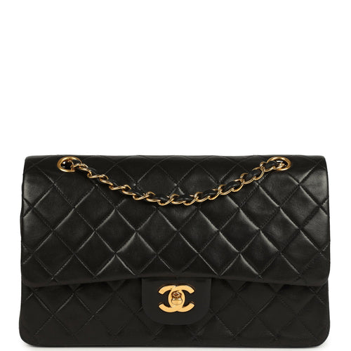 Vintage Chanel Medium Classic Double Flap Bag Black Lambskin Gold Hardware