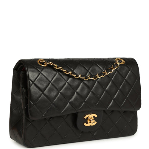 Vintage Chanel Medium Classic Double Flap Bag Black Lambskin Gold Hardware
