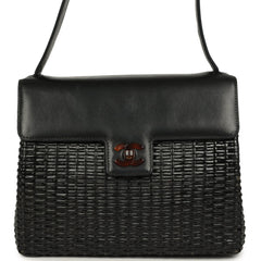 Vintage Chanel Wicker Basket Bag Black Lambskin and Rattan Bakelite Hardware