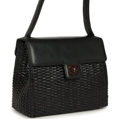 Vintage Chanel Wicker Basket Bag Black Lambskin and Rattan Bakelite Hardware