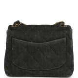 Vintage Chanel Mini Square Flap Bag Black Denim Gold Hardware