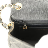 Vintage Chanel Mini Square Flap Bag Black Denim Gold Hardware