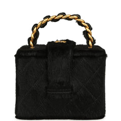 Vintage Chanel Square Vanity Box Black Pony Hair Antique Gold Hardware
