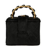 Vintage Chanel Square Vanity Box Black Pony Hair Antique Gold Hardware