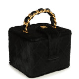 Vintage Chanel Square Vanity Box Black Pony Hair Antique Gold Hardware
