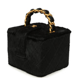 Vintage Chanel Square Vanity Box Black Pony Hair Antique Gold Hardware