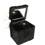 Vintage Chanel Square Vanity Box Black Pony Hair Antique Gold Hardware