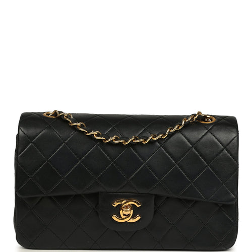 Vintage Chanel Small Classic Double Flap Black Lambskin Gold Hardware