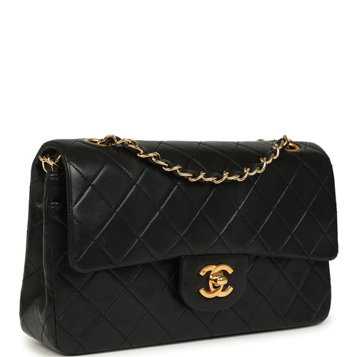 Vintage Chanel Small Classic Double Flap Black Lambskin Gold Hardware