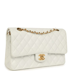 Vintage Chanel Medium Classic Double Flap White Caviar Gold Hardware