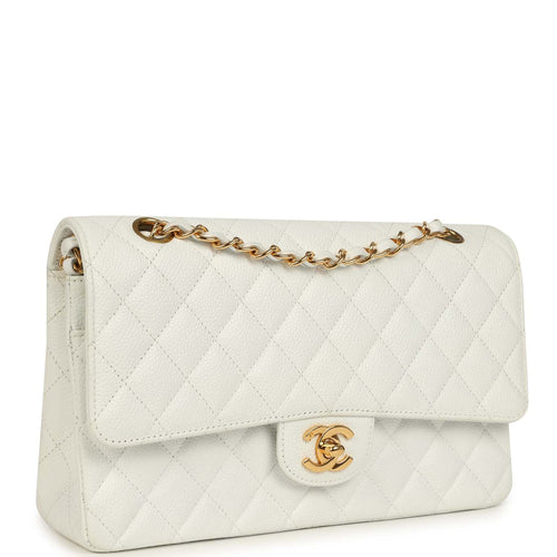 Vintage Chanel Medium Classic Double Flap White Caviar Gold Hardware