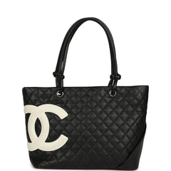 Vintage Chanel Large Cambon Ligne Tote Black Calfskin Silver Hardware