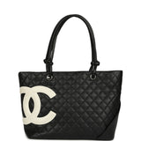 Vintage Chanel Large Cambon Ligne Tote Black Calfskin Silver Hardware - Thumbnail View 1