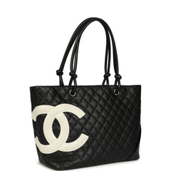 Vintage Chanel Large Cambon Ligne Tote Black Calfskin Silver Hardware