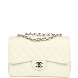 Vintage Chanel Classic Jumbo Single Flap Bag White Caviar Silver Hardware - Thumbnail View 1