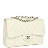 Vintage Chanel Classic Jumbo Single Flap Bag White Caviar Silver Hardware - Thumbnail View 2