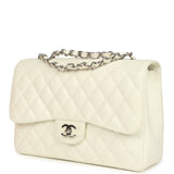 Vintage Chanel Classic Jumbo Single Flap Bag White Caviar Silver Hardware - Thumbnail View 5