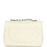 Vintage Chanel Classic Jumbo Single Flap Bag White Caviar Silver Hardware - Thumbnail View 4