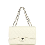 Vintage Chanel Classic Jumbo Single Flap Bag White Caviar Silver Hardware - Thumbnail View 7