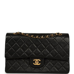 Vintage Chanel Medium Classic Double Flap Bag Black Lambskin Gold Hardware