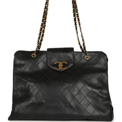 Vintage Chanel XL Supermodel Tote Bag Black Calfskin Gold Hardware