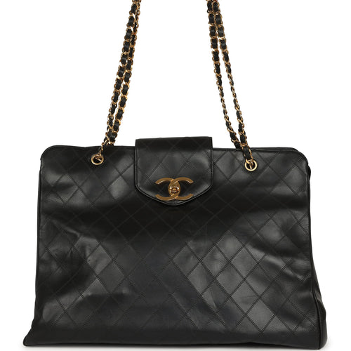 Vintage Chanel XL Supermodel Tote Bag Black Calfskin Gold Hardware