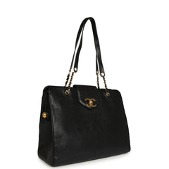 Vintage Chanel XL Supermodel Tote Bag Black Caviar Gold Hardware