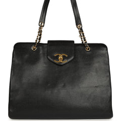 Vintage Chanel XL Supermodel Tote Bag Black Caviar Gold Hardware