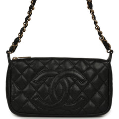 Vintage Chanel Timeless Quilted CC Shoulder Bag Black Caviar Gold Hardware