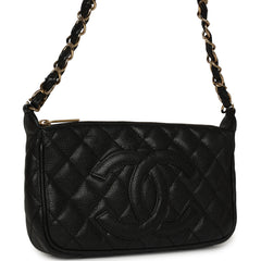 Vintage Chanel Timeless Quilted CC Shoulder Bag Black Caviar Gold Hardware