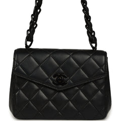Vintage Chanel Mini Envelope Flap Bag Black Lambskin Black Hardware