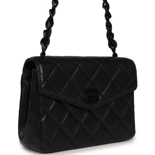 Vintage Chanel Mini Envelope Flap Bag Black Lambskin Black Hardware
