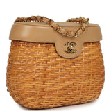 Vintage Chanel Basket Bag Beige Lambskin and Rattan Wicker Gold Hardware - Thumbnail View 2