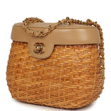 Vintage Chanel Basket Bag Beige Lambskin and Rattan Wicker Gold Hardware - Thumbnail View 5