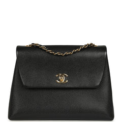 Vintage Chanel Medium Shoulder Bag Black Caviar Gold Hardware
