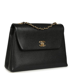 Vintage Chanel Medium Shoulder Bag Black Caviar Gold Hardware