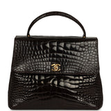Vintage Chanel Large Kelly Dark Brown Shiny Alligator Gold Hardware - Thumbnail View 1
