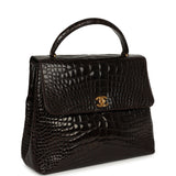 Vintage Chanel Large Kelly Dark Brown Shiny Alligator Gold Hardware - Thumbnail View 2