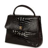 Vintage Chanel Large Kelly Dark Brown Shiny Alligator Gold Hardware - Thumbnail View 5