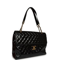 Vintage Chanel Maxi Single Flap Bag Black Patent Gold Hardware