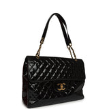 Vintage Chanel Maxi Single Flap Bag Black Patent Gold Hardware - Thumbnail View 2