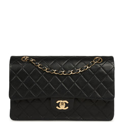 Vintage Chanel Medium Classic Double Flap Bag Black Lambskin Gold Hardware