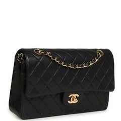 Vintage Chanel Medium Classic Double Flap Bag Black Lambskin Gold Hardware