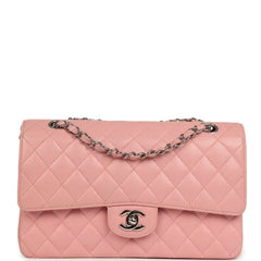 Vintage Chanel Medium Classic Double Flap Bag Pink Caviar Silver Hardware