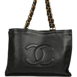 Vintage Chanel CC Chain Shopping Tote Bag Black Lambskin Gold Hardware - Thumbnail View 1
