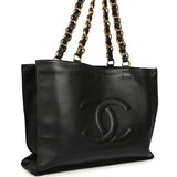 Vintage Chanel CC Chain Shopping Tote Bag Black Lambskin Gold Hardware - Thumbnail View 2