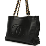 Vintage Chanel CC Chain Shopping Tote Bag Black Lambskin Gold Hardware - Thumbnail View 5