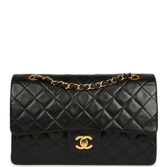 Vintage Chanel Medium Classic Double Flap Bag Black Lambskin Gold Hardware