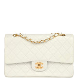 Vintage Chanel Medium Classic Double Flap Bag White Lambskin Gold Hardware - Thumbnail View 1