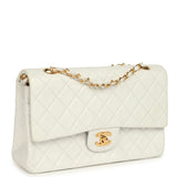 Vintage Chanel Medium Classic Double Flap Bag White Lambskin Gold Hardware - Thumbnail View 2